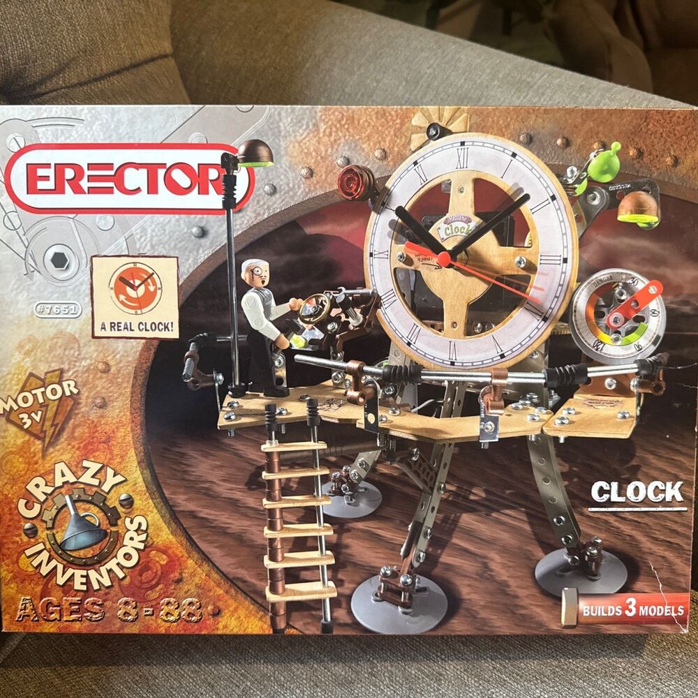 RARE Meccano Erector #7651 Time Machine Clock 3-in-1 Model Set Appears Complete